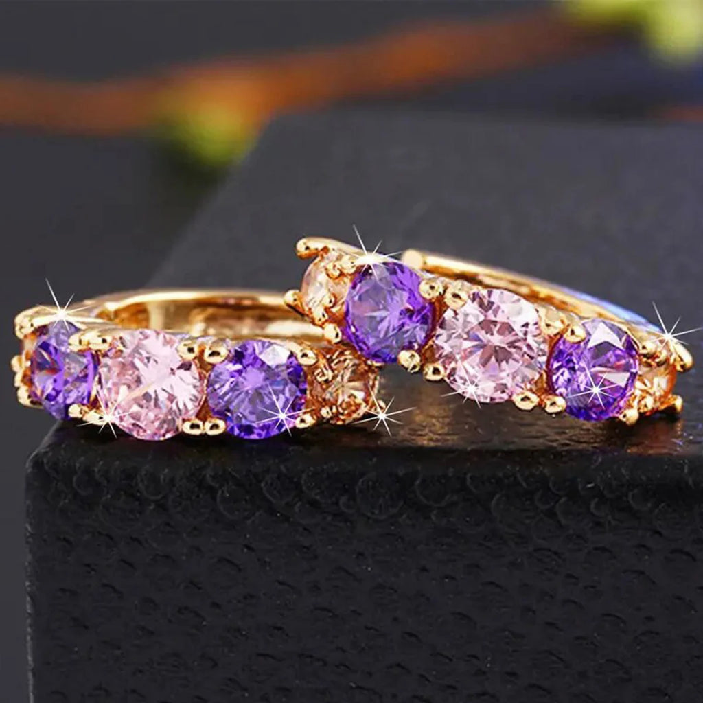 Amethyst Aura Colorful Zircon Hoop Earrings