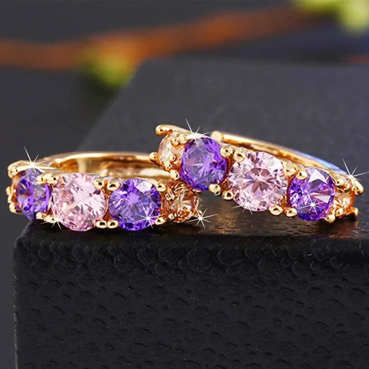 Amethyst Aura Colorful Zircon Hoop Earrings