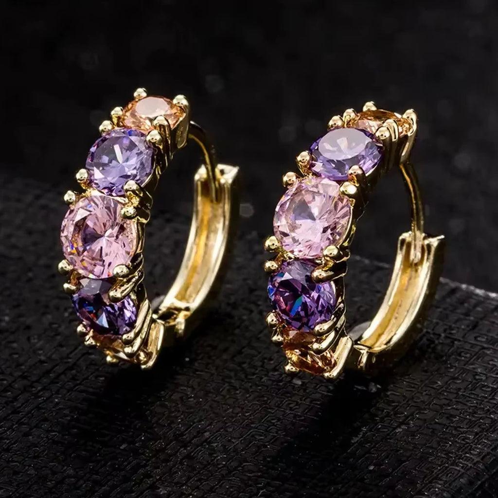 Amethyst Aura Colorful Zircon Hoop Earrings
