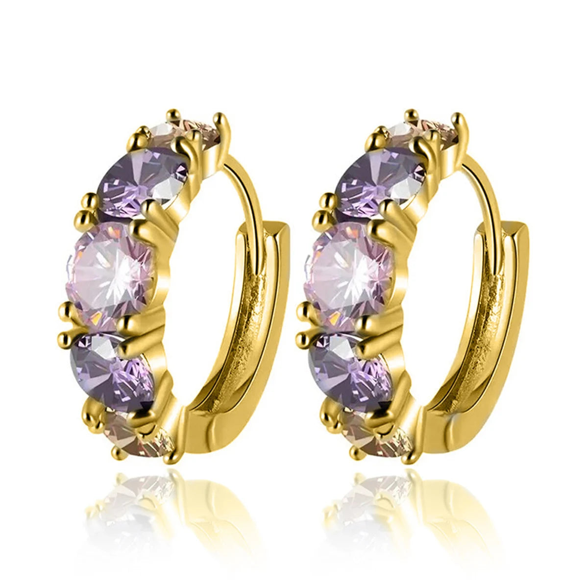 Amethyst Aura Colorful Zircon Hoop Earrings